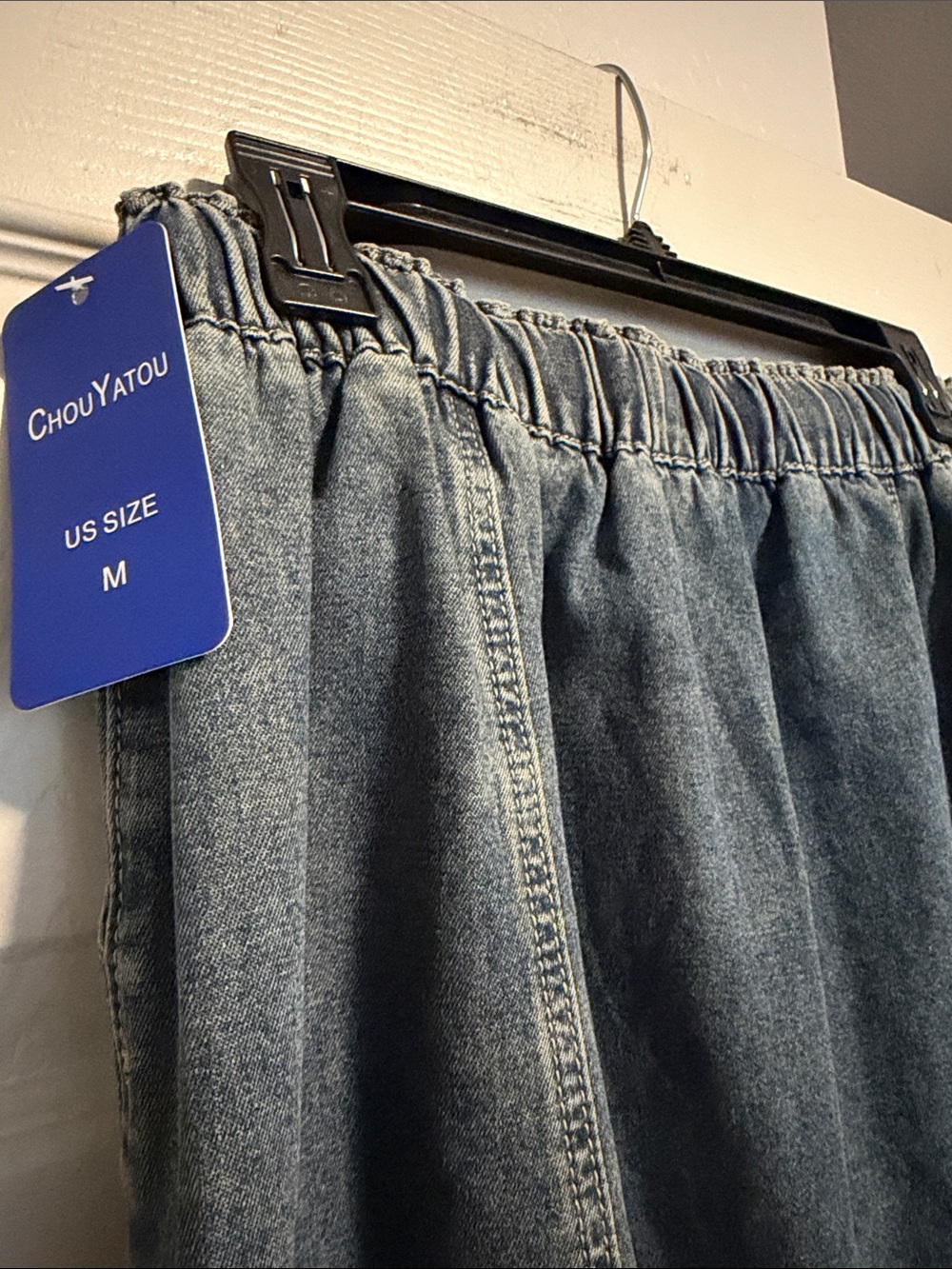 Denim Midi Skirt with Drawstring Waist - Blue - Picture 6 of 6